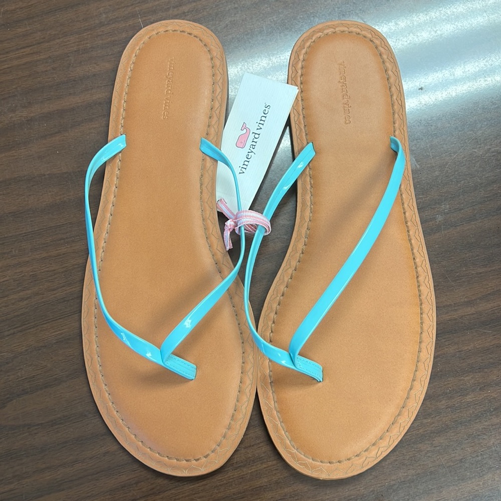 Vineyard Vines Women's Size 12 Skinny Strap Flip Flops Andros Blue New With Tags